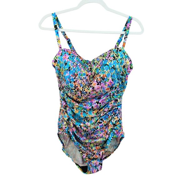 Longitude Other - Longitude Women's One Piece Swimsuit 16 Multicolor Ruched Tummy Control Swimwear